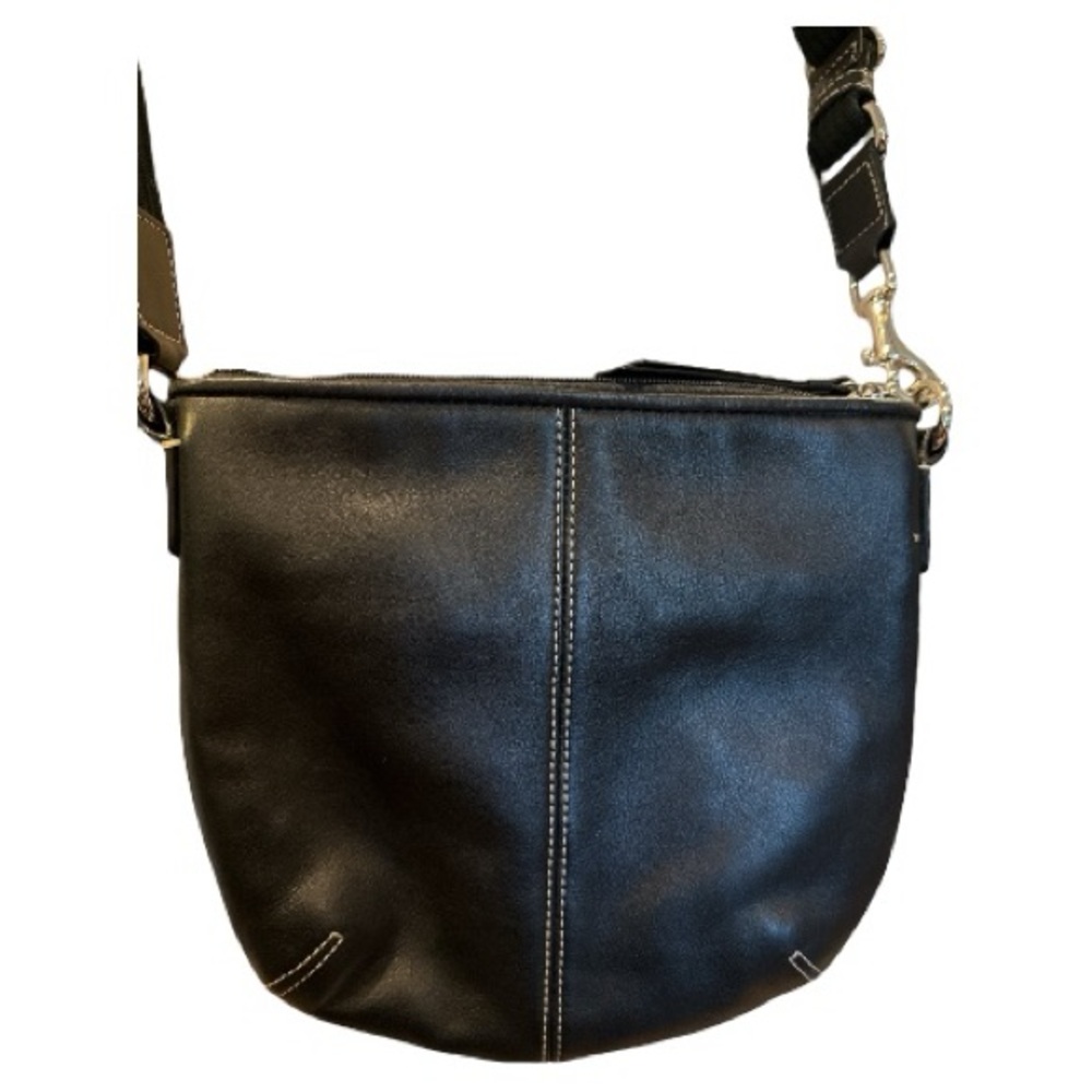 COACH SOHO  BLACK PLEATED LEATHER CROSSBODY SWING PACK  PURSE BAG - Picture 4 of 10